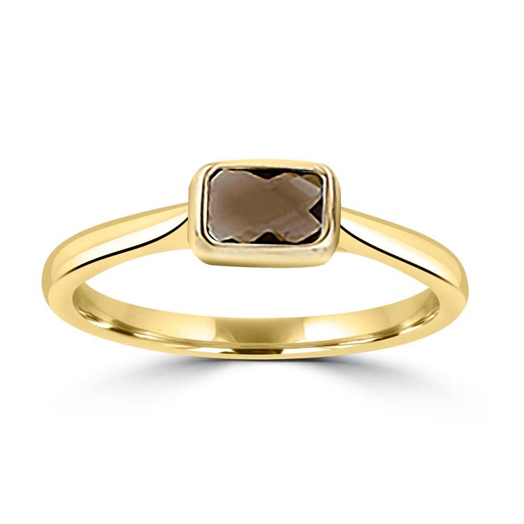 9K Yellow Gold Faceted Smokey Quartz Ring