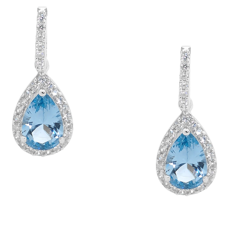 Ellani Silver & Blue Pear Drop Earrings / E327BL