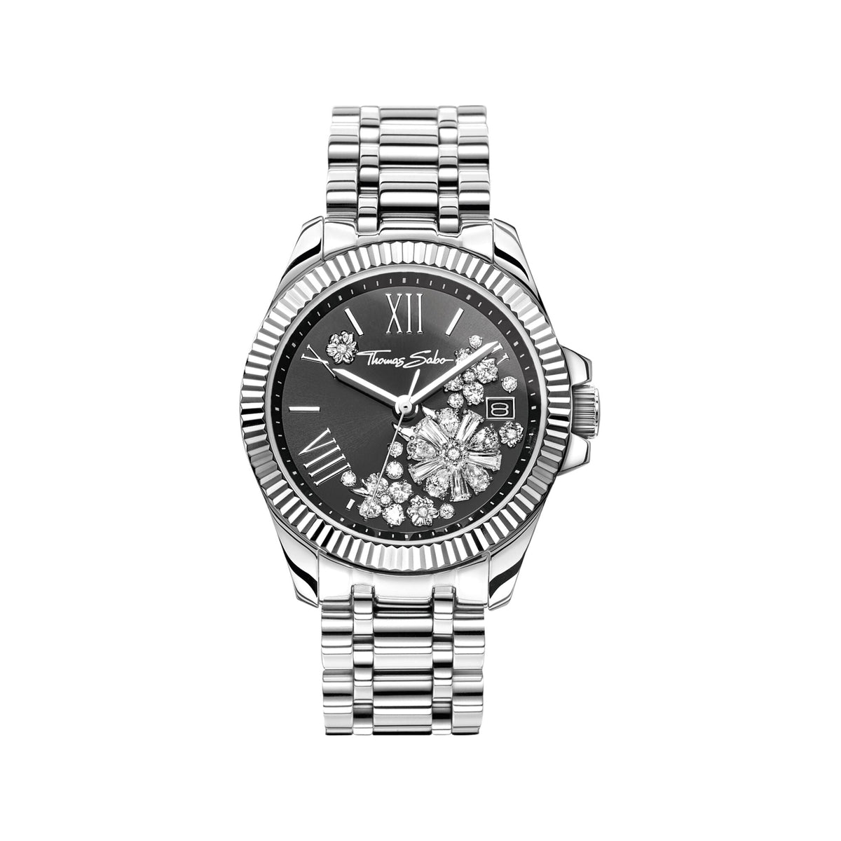 THOMAS SABO Women's watch with 33 mm, black dial and white flowers