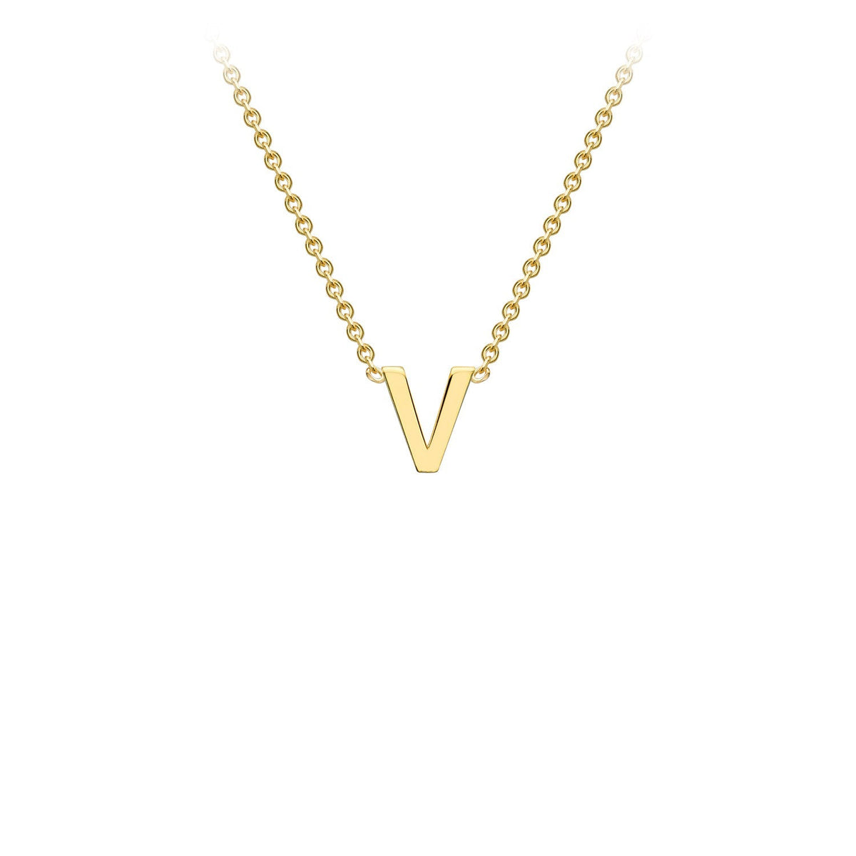 9K Yellow Gold 'V' Initial Adjustable Letter Necklace 38/43cm