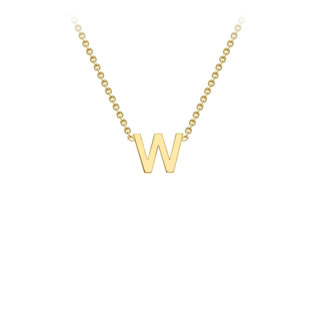 9K Yellow Gold 'W' Initial Adjustable Letter Necklace 38/43cm