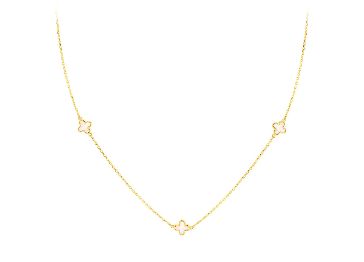9K Yellow Gold 3 Mother-of-Pearl Petal Necklace 40-42.5 cm