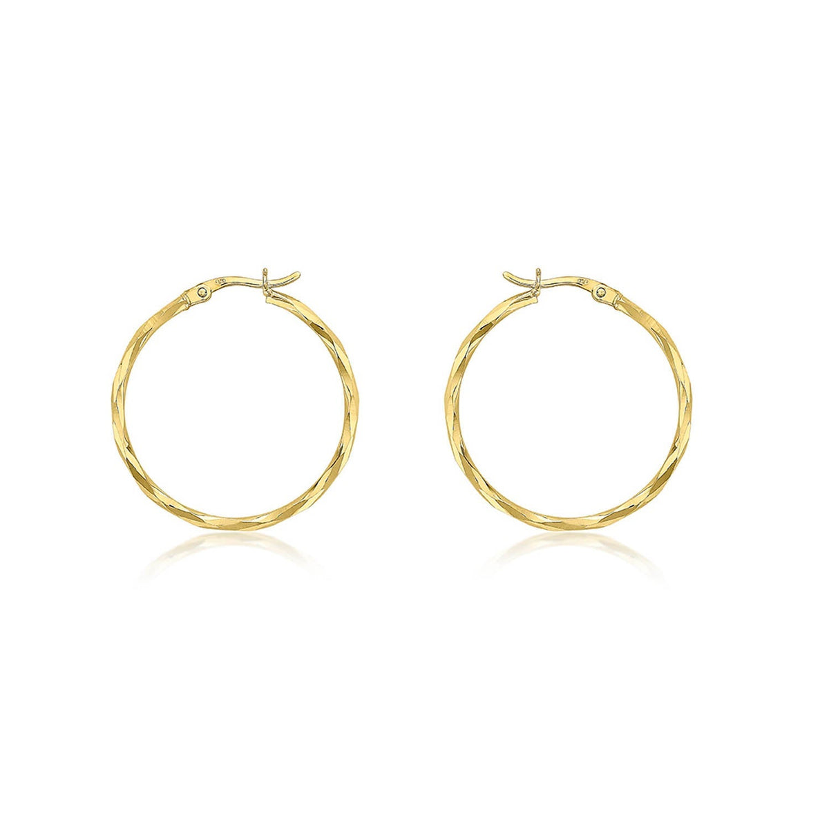 9K Yellow Gold Diamond Cut Hoop Earrings 28mm