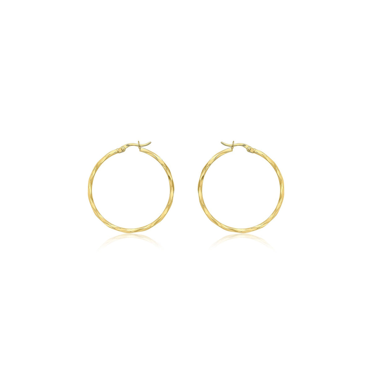 9K Yellow Gold 33mm Diamond Cut Faceted Hoop Creole Earrings