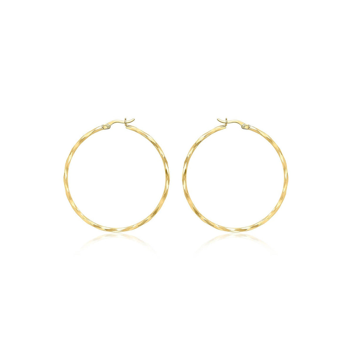 9K Yellow Gold Diamond Cut Hoop Earrings 42mm