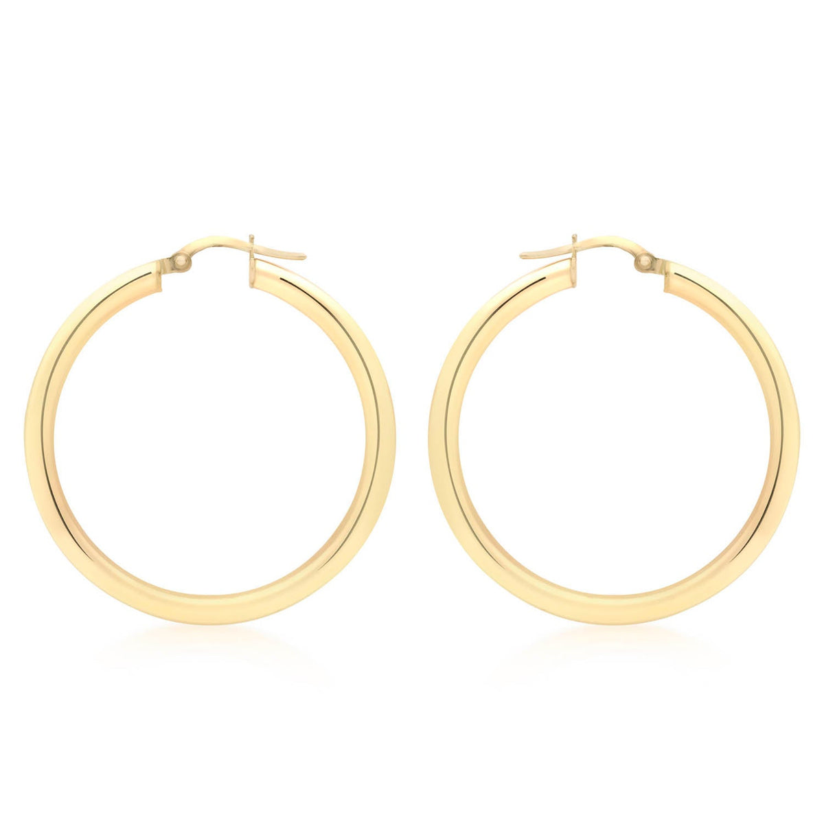 9K Yellow Gold 3mm Round Hoop Earrings 35mm