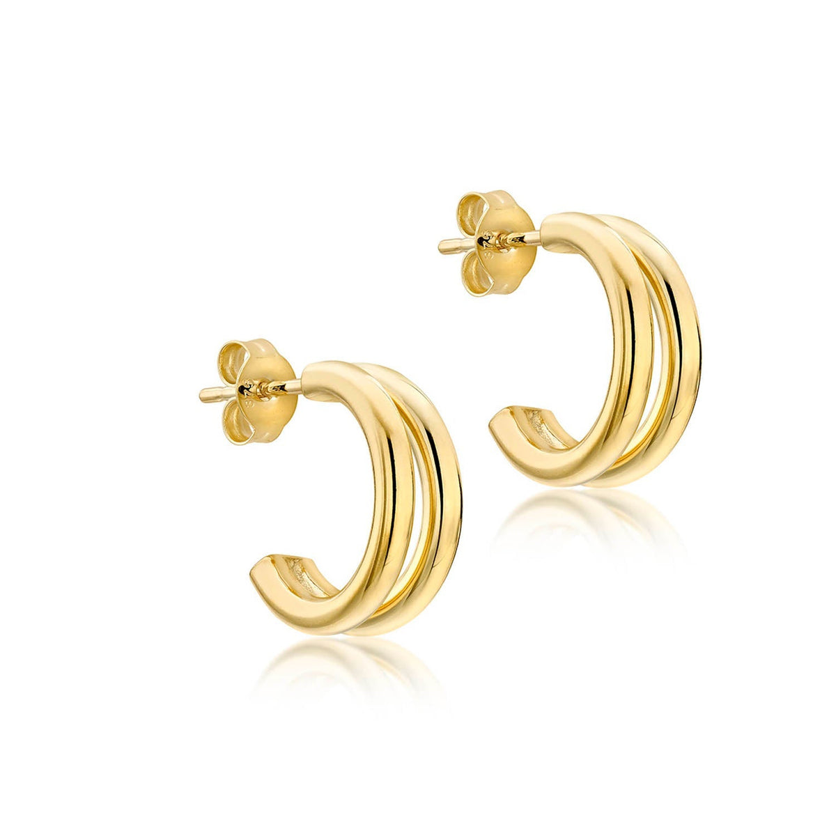 9K Yellow Gold Double Tube Half Hoop Earrings 15mm