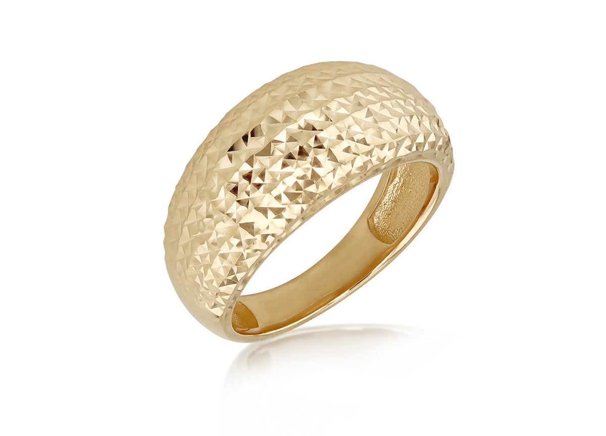 9K Yellow Gold Diamond Cut Dome Ring