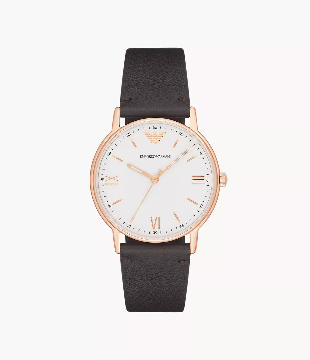 Emporio Armani Men's Three-Hand Brown Leather Watch / 11011