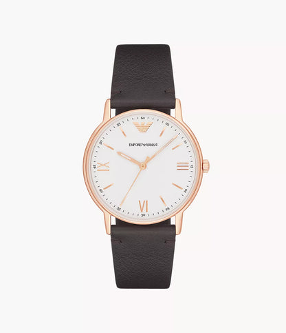 Emporio Armani Men's Three-Hand Brown Leather Watch / 11011