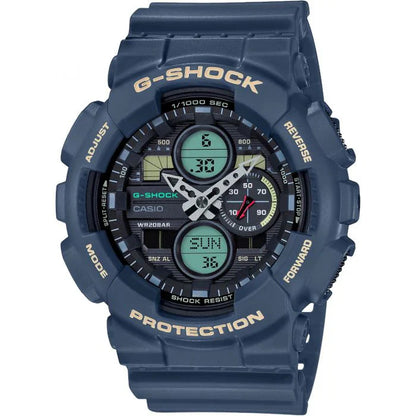 Casio G-Shock Analog-Digital Watch – Navy Blue Resin Strap with Aqua and Beige Accents / GA-140-2ADR