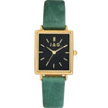 Jag Airlie – Gold-Tone Square Watch with Black Dial and Green Vegan Leather Strap / J2665