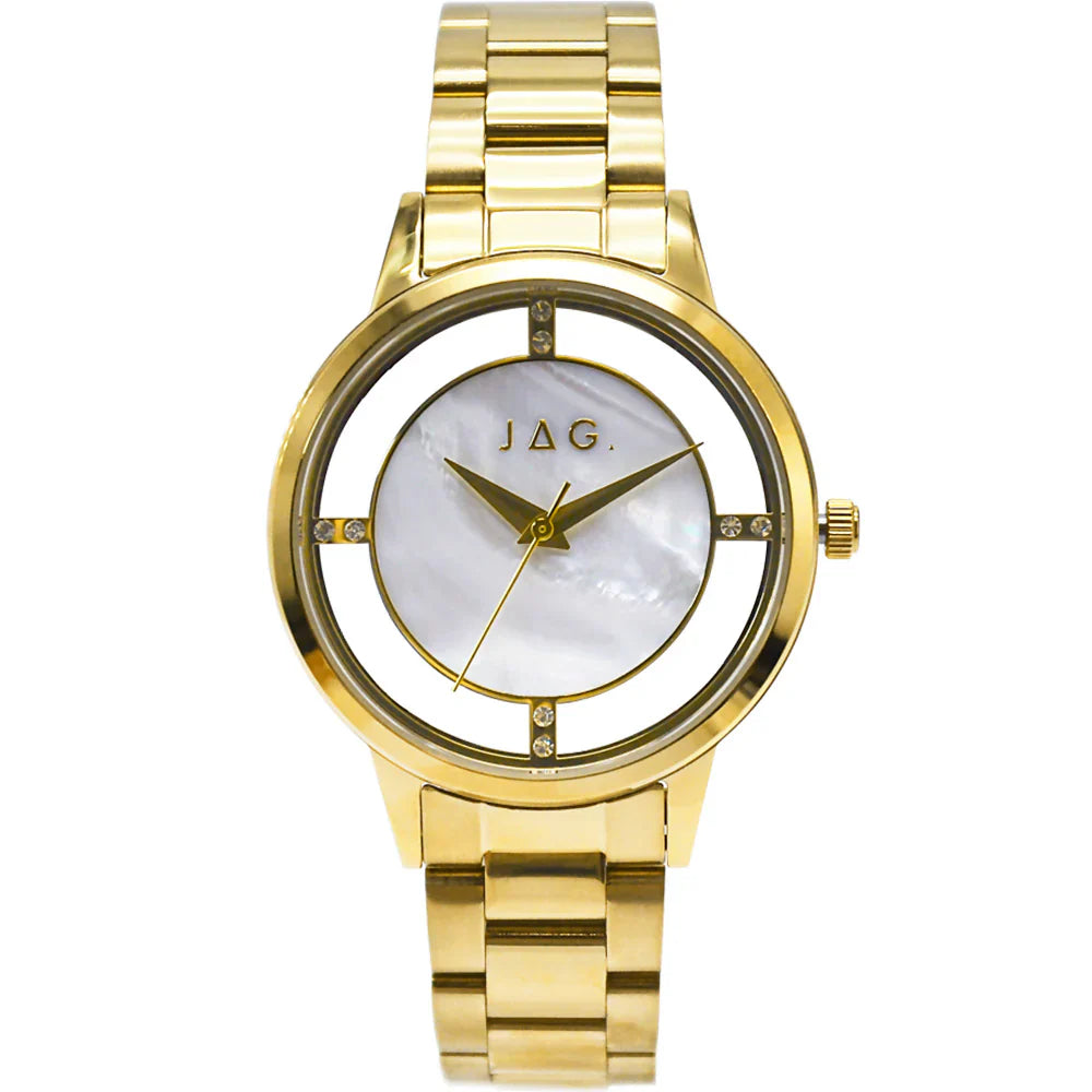 Jag Shelley – Women's Gold-Tone Watch with Mother-of-Pearl Dial and Crystal Accents / J2886A