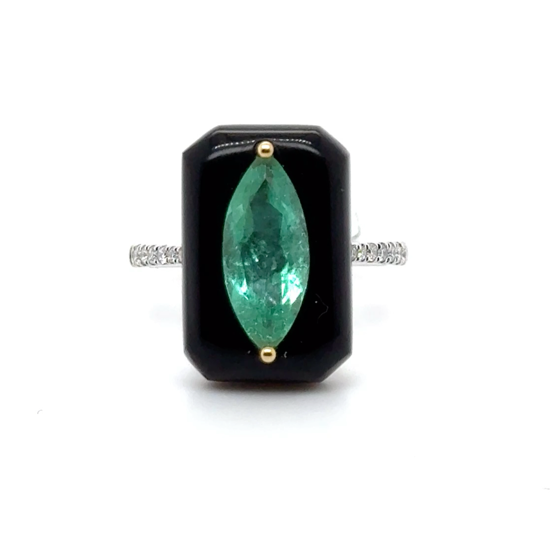 18ct White Gold Emerald Onyx And Diamond Ring