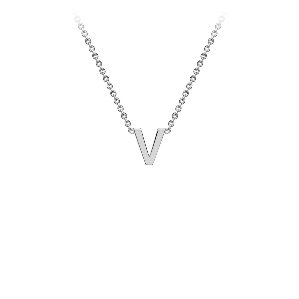 9K White Gold 'V' Initial Adjustable Letter Necklace 38/43cm