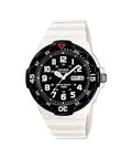 Casio Analog Dive-Style Watch – White Resin Strap, Black Dial / MRW-200HC-7BVDF
