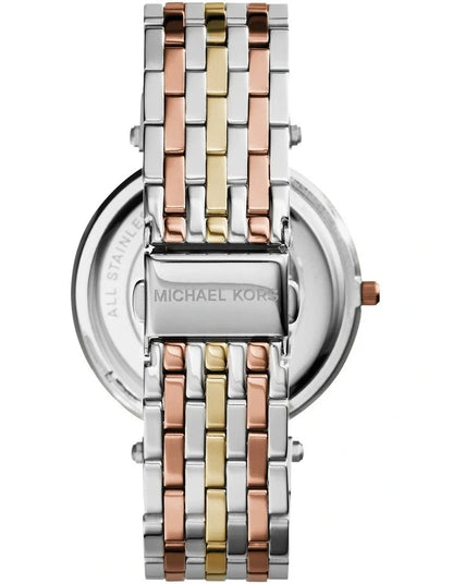 Michael Kors Darci Three Tone Silver/Rose/Gold Stainless Steel Luxury Watch / MK3203