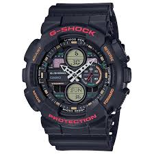 Casio G-Shock Analog-Digital Watch – Black Resin Strap with Red and Yellow Accents / GA-140-1A4DR