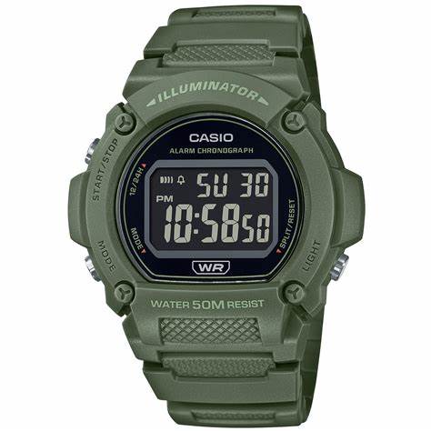 Casio Digital Sports Watch – Olive Green Resin Strap / W-219HC-3BVDF