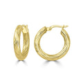 9K Yellow Gold Textured Hollow Hoops 15mm