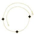 9K Yellow Gold Black Onyx Clover Necklace 45cm