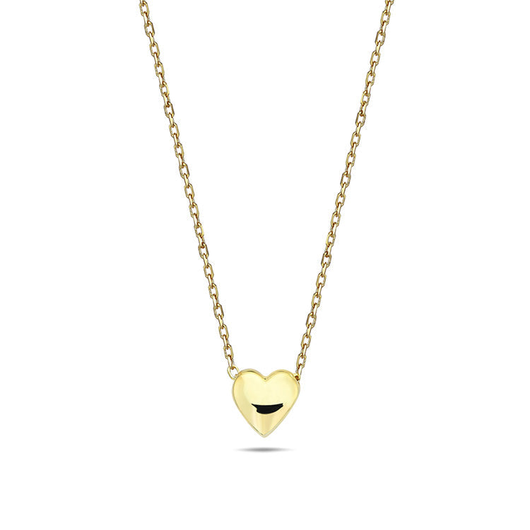 9K Yellow Gold Puff Heart Necklace 45cm