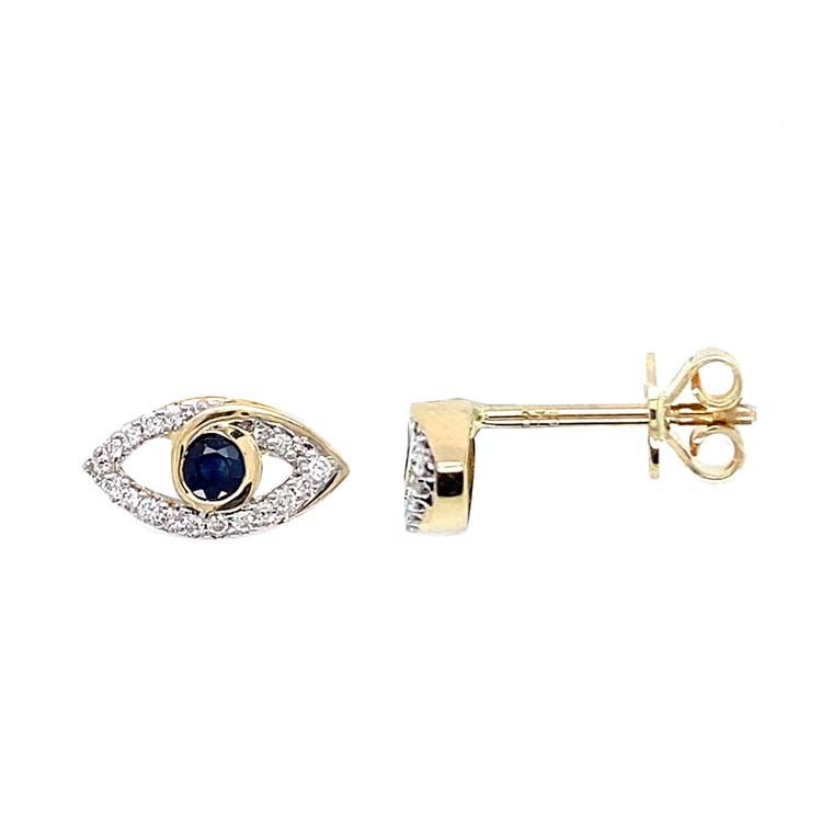 Diamond and Sapphire Earrings with 0.1ct Diamond in 9K Yellow Gold