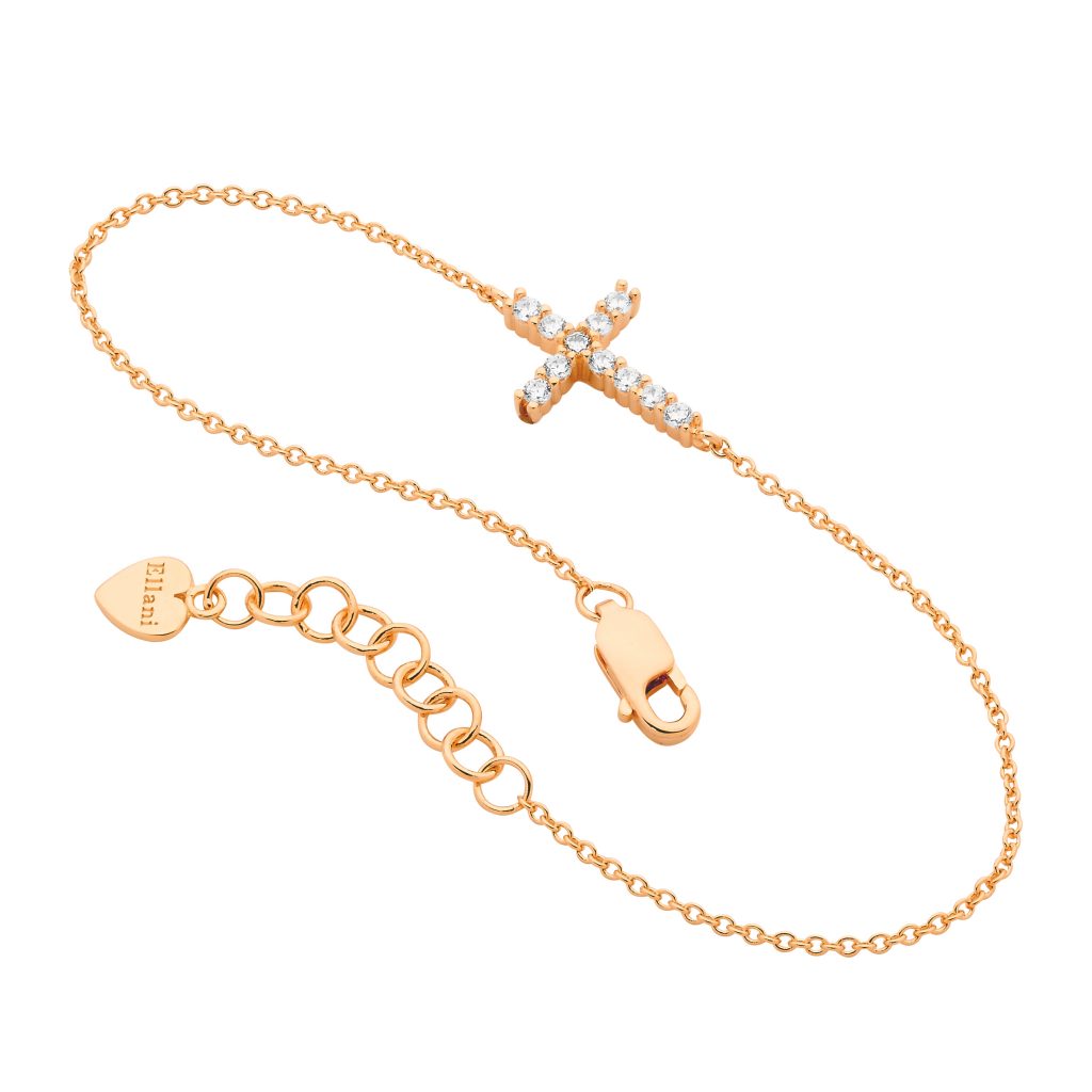 Ellani Sterling Silver Rose Gold Plated Cross Bracelet / B222R