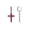 THOMAS SABO Single Cross hoop earring with ruby red stones