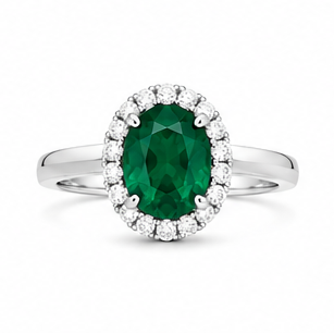 18kw Lab Emerald / Diamond Ring