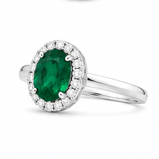 18kw Lab Emerald / Diamond Ring