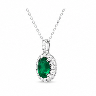 18kw Lab Emerald / Diamond Necklace