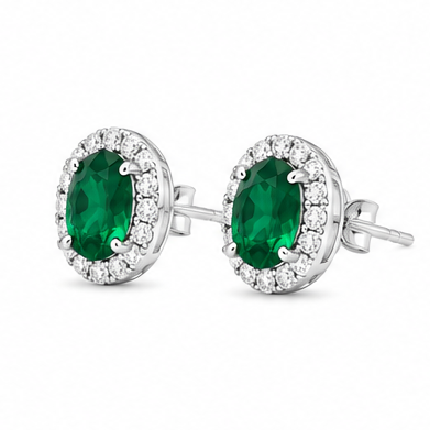 18kw Lab Emerald / Diamond Earrings