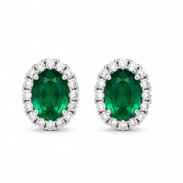 18kw Lab Emerald / Diamond Earrings