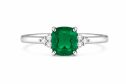 18kw Lab Emerald / Diamond Ring
