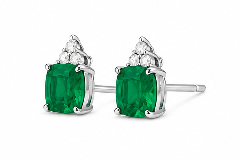18kw Lab Emerald / Diamond Earrings