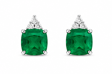 18kw Lab Emerald / Diamond Earrings