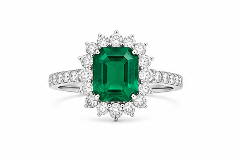 18kw Lab Emerald / Diamond Ring