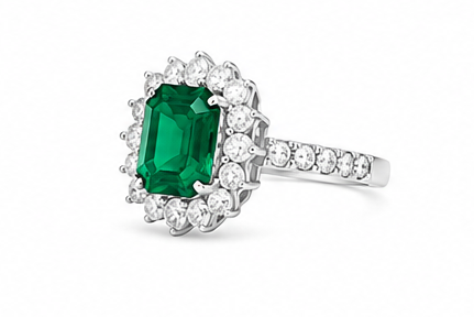 18kw Lab Emerald / Diamond Ring