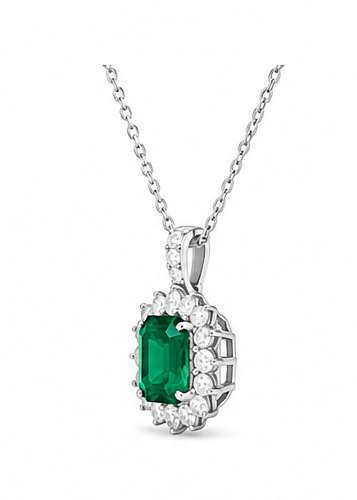 18kw Lab Emerald / Diamond Necklace