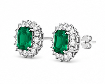 18kw Lab Emerald / Diamond Earring