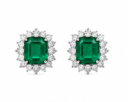 18kw Lab Emerald / Diamond Earring