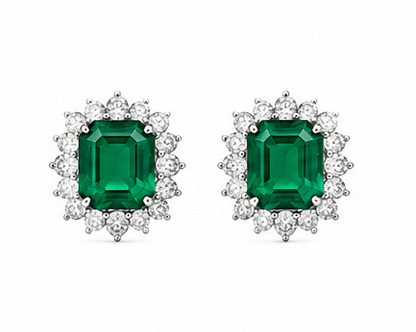 18kw Lab Emerald / Diamond Earring