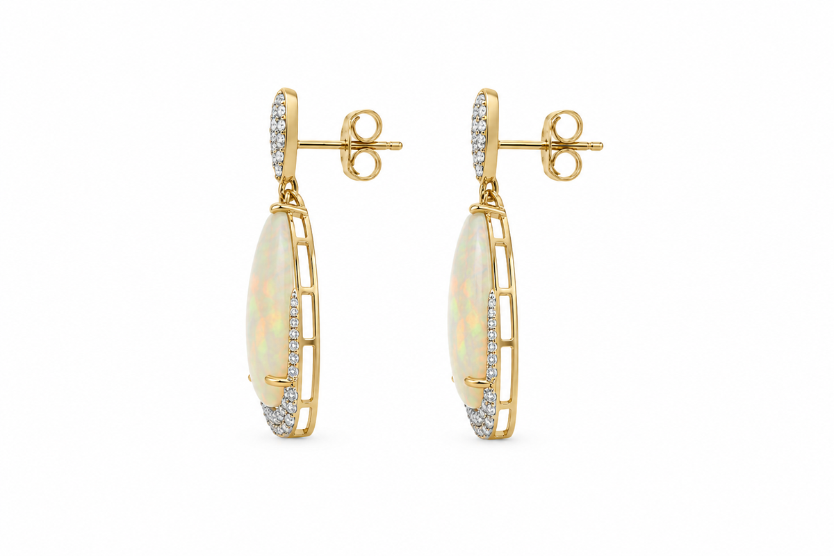 18KY Diamond & Opal Earrings