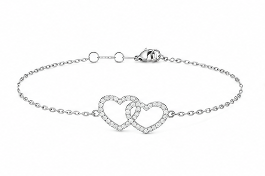 9K White Gold Double Heart Bracelet