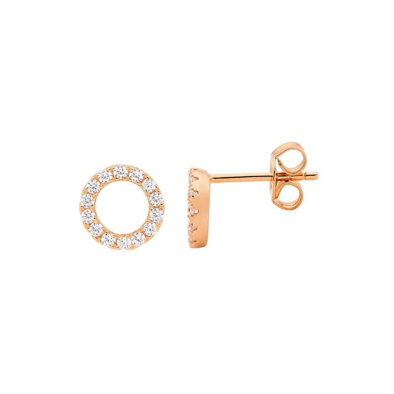 Ellani sterling silver rose gold circle stud earrings/E494R