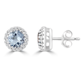 Aquamarine Stud Earrings with 0.05ct Diamond in 9K White Gold
