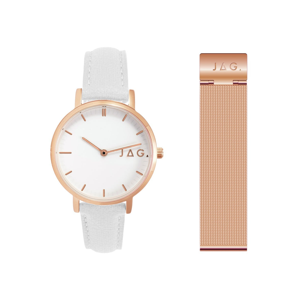 Jag Camden White Leather Watch and Mesh Strap Set 32mm Watch