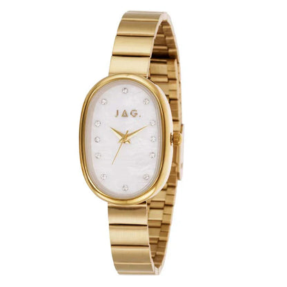 Jag Lorne – Gold-Tone Oval Watch with Mother-of-Pearl Dial and Crystal Markers / J2920A