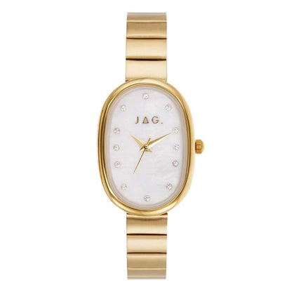 Jag Lorne – Gold-Tone Oval Watch with Mother-of-Pearl Dial and Crystal Markers / J2920A
